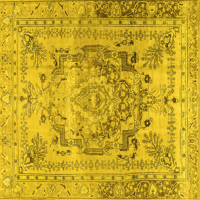 Square Machine Washable Persian Yellow Traditional Rug, wshtr4550yw
