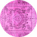 Round Machine Washable Persian Pink Traditional Rug, wshtr4550pnk