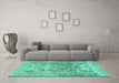 Machine Washable Persian Turquoise Traditional Area Rugs in a Living Room,, wshtr4550turq