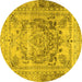 Round Machine Washable Persian Yellow Traditional Rug, wshtr4550yw