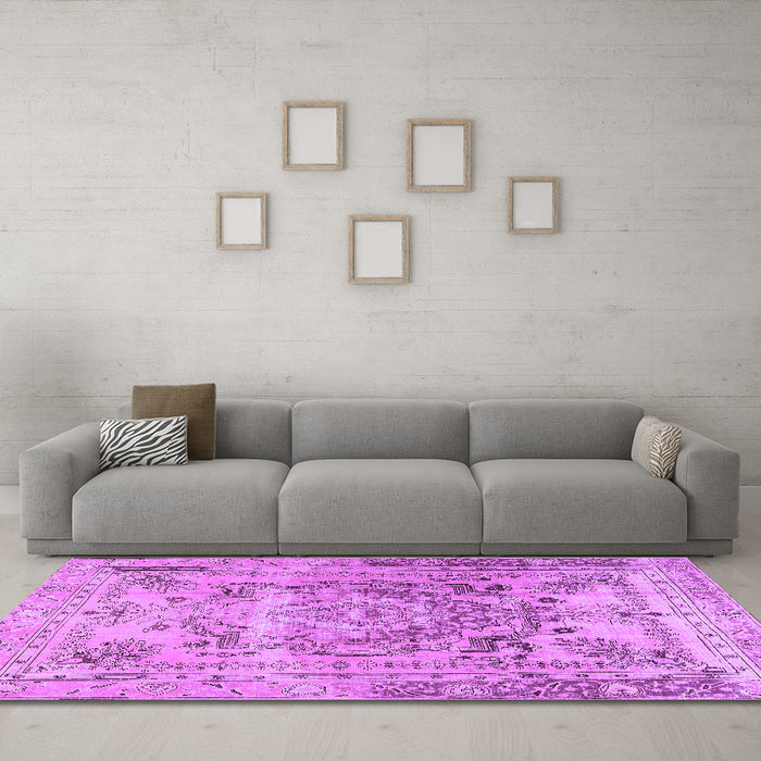 Machine Washable Persian Purple Traditional Area Rugs in a Living Room, wshtr4550pur