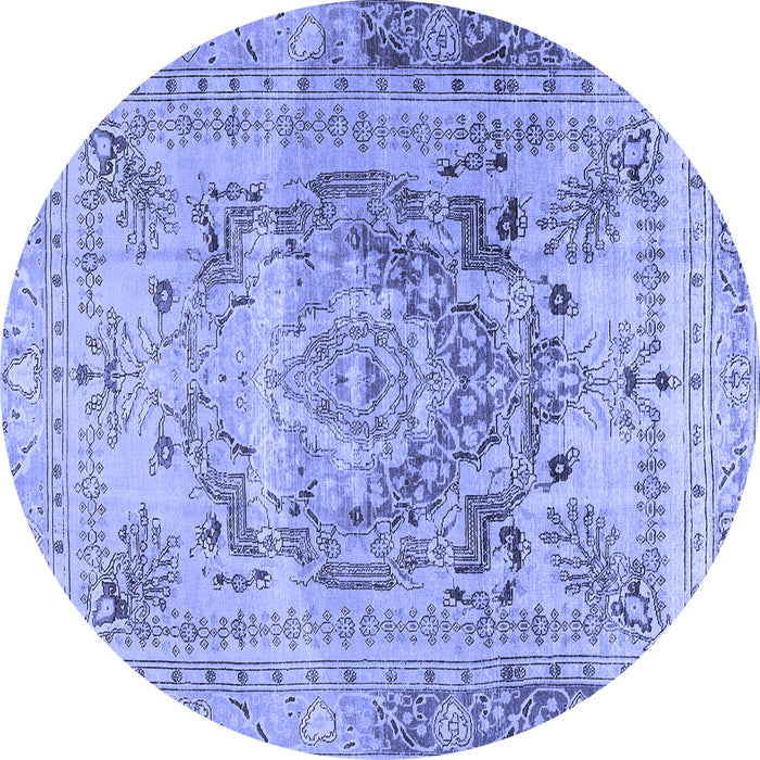 Round Machine Washable Persian Blue Traditional Rug, wshtr4550blu