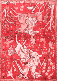 Animal Red Traditional Rug, tr4551red