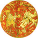 Round Animal Yellow Traditional Rug, tr4551yw