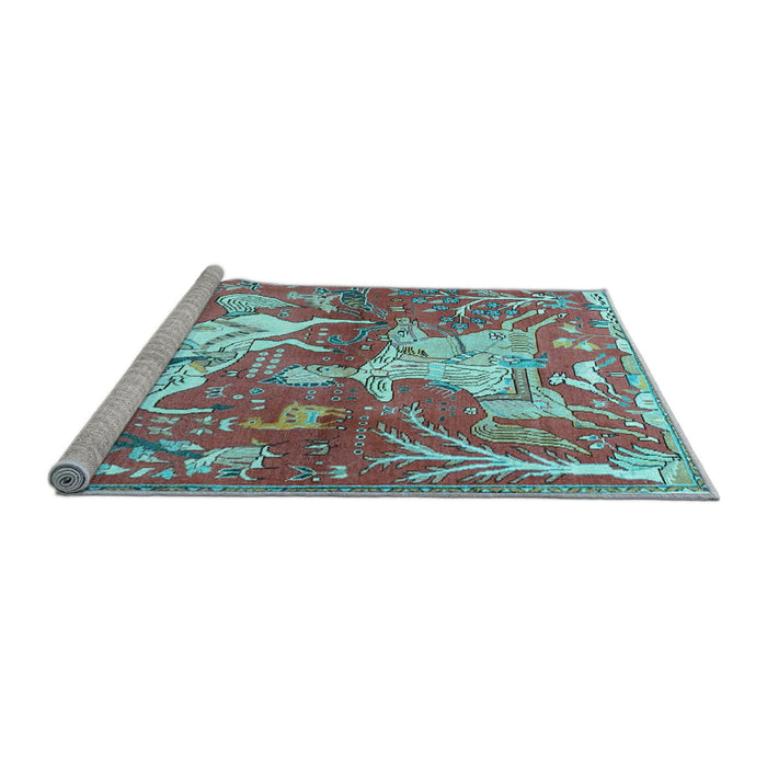 Sideview of Machine Washable Animal Light Blue Traditional Rug, wshtr4551lblu
