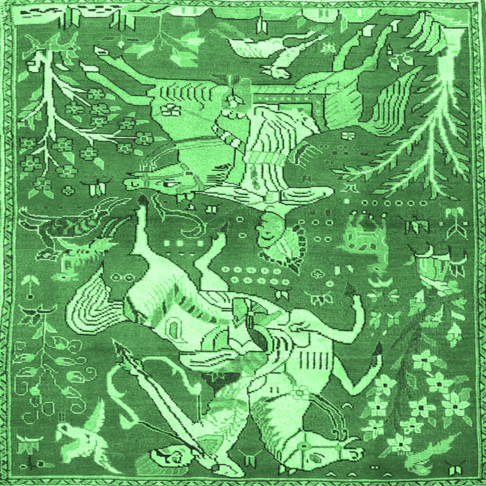 Square Machine Washable Animal Emerald Green Traditional Area Rugs, wshtr4551emgrn