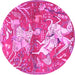 Round Machine Washable Animal Pink Traditional Rug, wshtr4551pnk