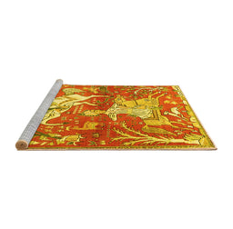 Sideview of Machine Washable Animal Yellow Traditional Rug, wshtr4551yw