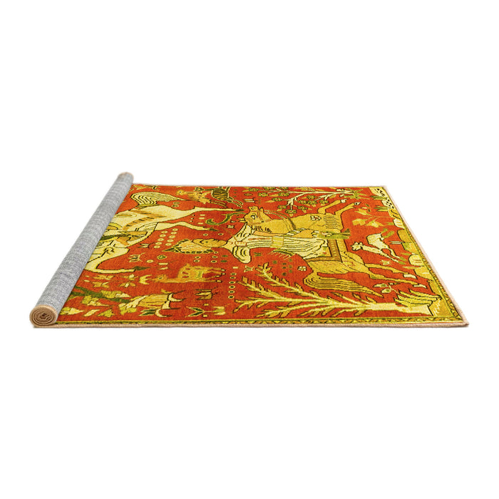 Sideview of Machine Washable Animal Yellow Traditional Rug, wshtr4551yw