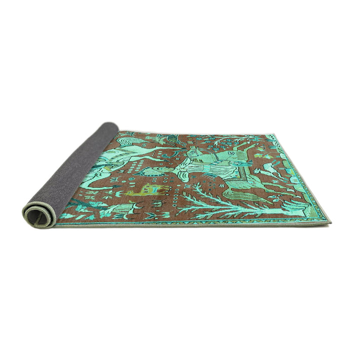 Sideview of Animal Turquoise Traditional Rug, tr4551turq