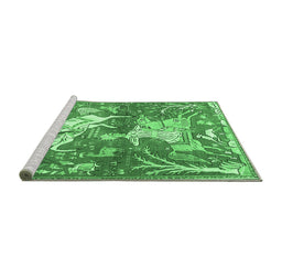 Sideview of Machine Washable Animal Emerald Green Traditional Area Rugs, wshtr4551emgrn