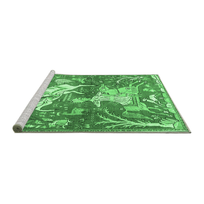 Sideview of Machine Washable Animal Emerald Green Traditional Area Rugs, wshtr4551emgrn