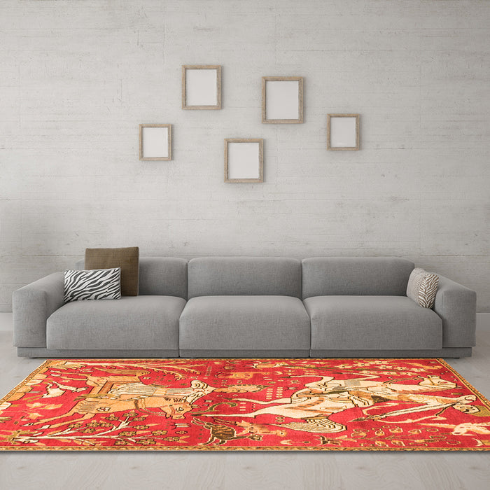 Machine Washable Animal Orange Traditional Area Rugs in a Living Room, wshtr4551org