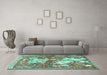 Machine Washable Animal Turquoise Traditional Area Rugs in a Living Room,, wshtr4551turq