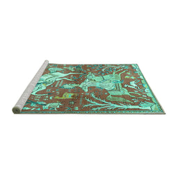 Sideview of Machine Washable Animal Turquoise Traditional Area Rugs, wshtr4551turq