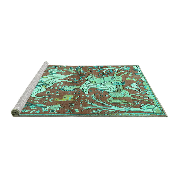 Sideview of Machine Washable Animal Turquoise Traditional Area Rugs, wshtr4551turq