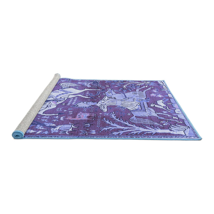 Sideview of Machine Washable Animal Blue Traditional Rug, wshtr4551blu