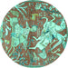 Round Animal Turquoise Traditional Rug, tr4551turq