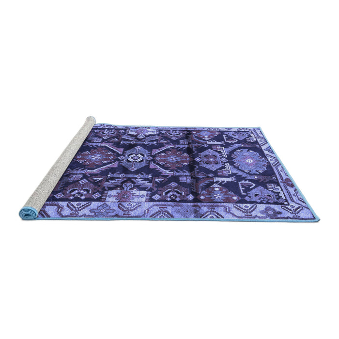 Sideview of Machine Washable Persian Blue Traditional Rug, wshtr4552blu