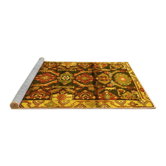 Sideview of Machine Washable Persian Yellow Traditional Rug, wshtr4552yw