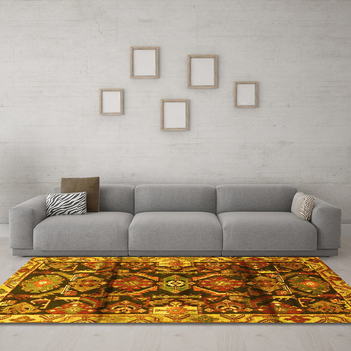Machine Washable Persian Yellow Traditional Rug in a Living Room, wshtr4552yw