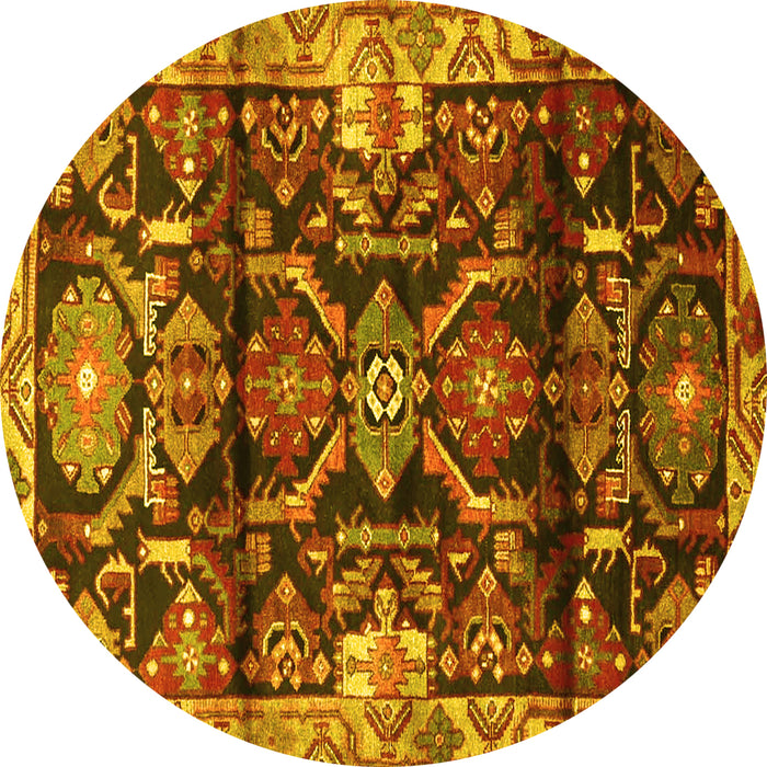 Round Machine Washable Persian Yellow Traditional Rug, wshtr4552yw