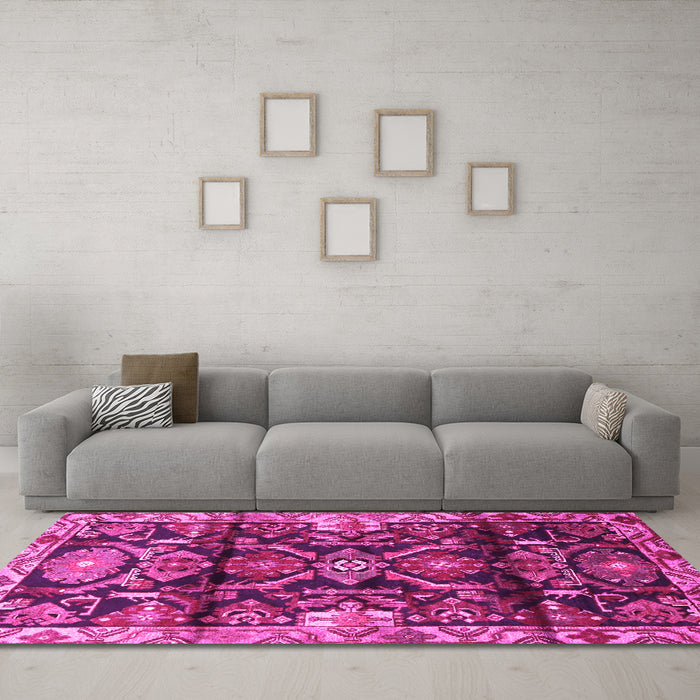 Machine Washable Persian Pink Traditional Rug in a Living Room, wshtr4552pnk
