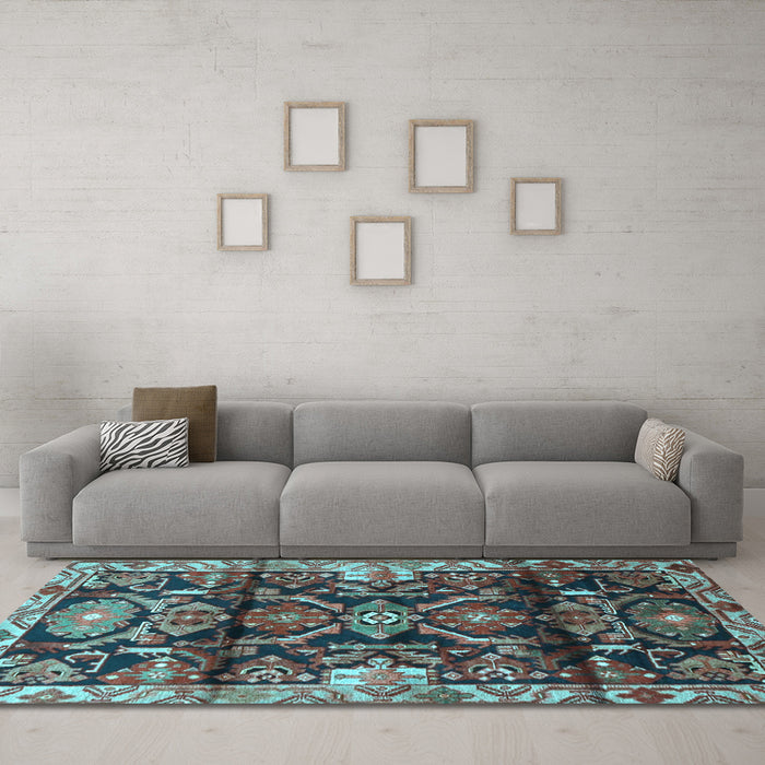 Machine Washable Persian Light Blue Traditional Rug in a Living Room, wshtr4552lblu