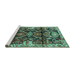 Sideview of Machine Washable Persian Turquoise Traditional Area Rugs, wshtr4552turq