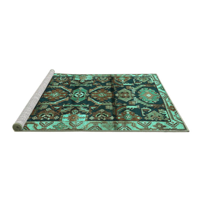 Sideview of Machine Washable Persian Turquoise Traditional Area Rugs, wshtr4552turq