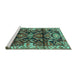 Sideview of Machine Washable Persian Turquoise Traditional Area Rugs, wshtr4552turq