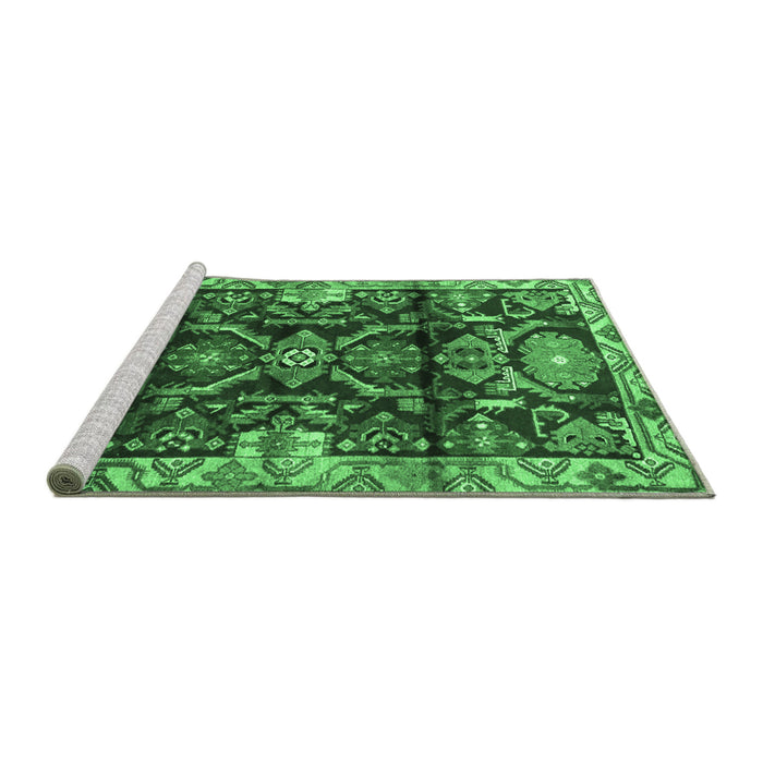 Sideview of Machine Washable Persian Emerald Green Traditional Area Rugs, wshtr4552emgrn
