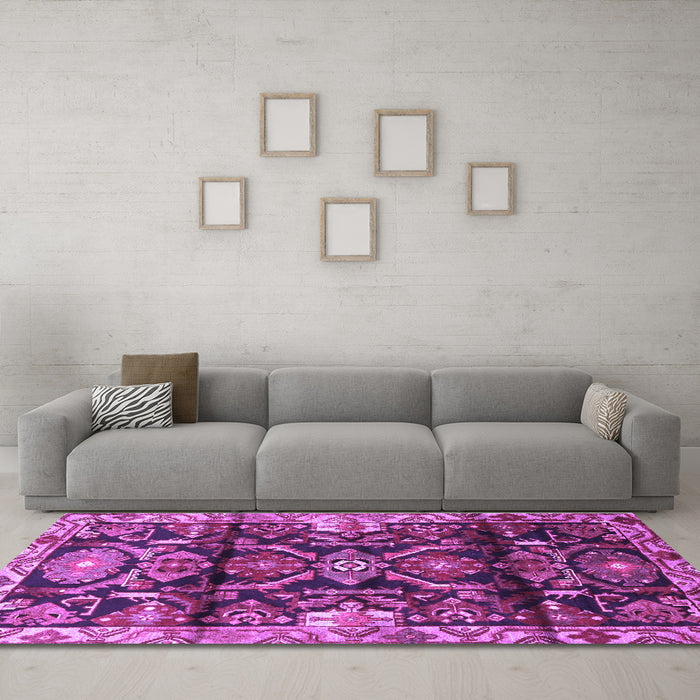 Machine Washable Persian Purple Traditional Area Rugs in a Living Room, wshtr4552pur
