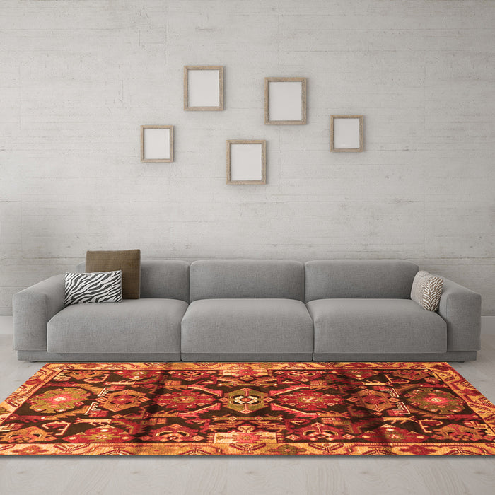 Machine Washable Persian Orange Traditional Area Rugs in a Living Room, wshtr4552org