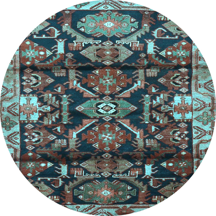 Round Machine Washable Persian Light Blue Traditional Rug, wshtr4552lblu