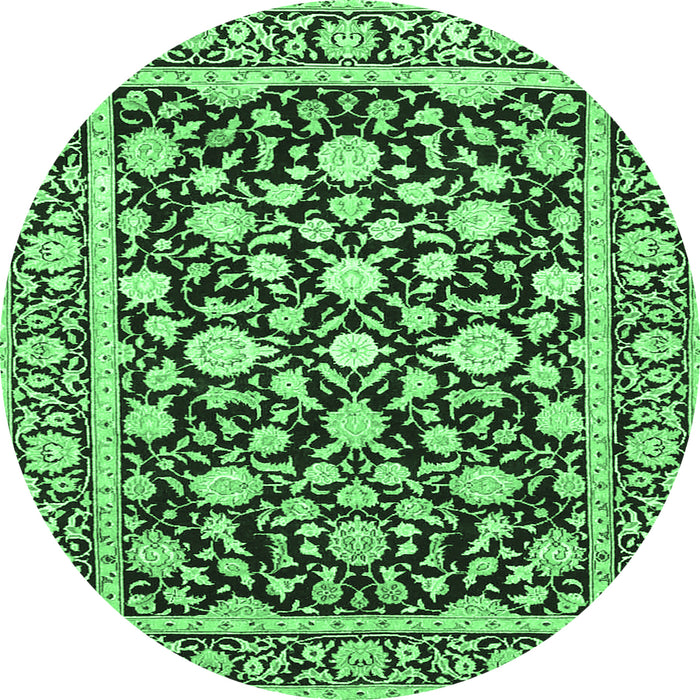 Round Machine Washable Persian Emerald Green Traditional Area Rugs, wshtr4553emgrn