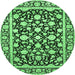 Round Machine Washable Persian Emerald Green Traditional Area Rugs, wshtr4553emgrn