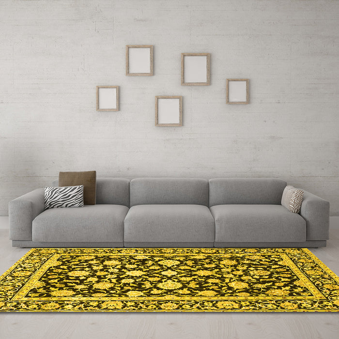 Machine Washable Persian Yellow Traditional Rug in a Living Room, wshtr4553yw
