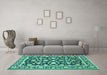 Machine Washable Persian Turquoise Traditional Area Rugs in a Living Room,, wshtr4553turq