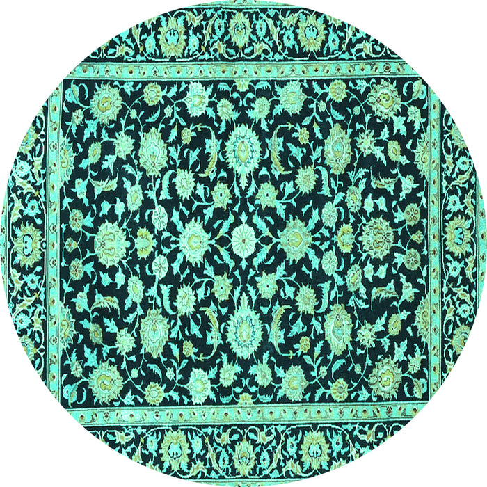 Round Machine Washable Persian Turquoise Traditional Area Rugs, wshtr4553turq
