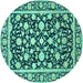 Round Machine Washable Persian Turquoise Traditional Area Rugs, wshtr4553turq