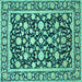 Square Machine Washable Persian Turquoise Traditional Area Rugs, wshtr4553turq