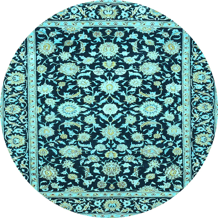 Round Machine Washable Persian Light Blue Traditional Rug, wshtr4553lblu