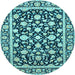 Round Machine Washable Persian Light Blue Traditional Rug, wshtr4553lblu