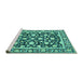 Sideview of Machine Washable Persian Turquoise Traditional Area Rugs, wshtr4553turq