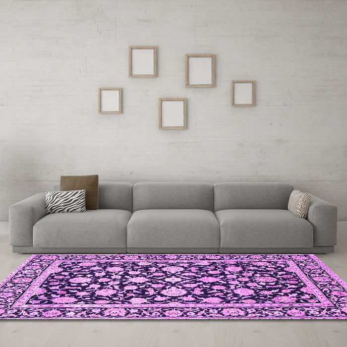 Machine Washable Persian Purple Traditional Area Rugs in a Living Room, wshtr4553pur
