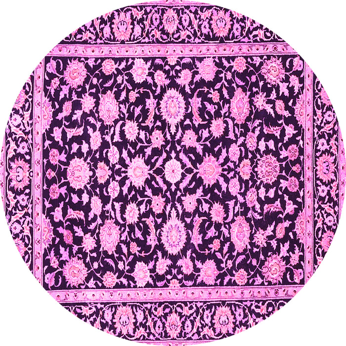 Round Machine Washable Persian Pink Traditional Rug, wshtr4553pnk