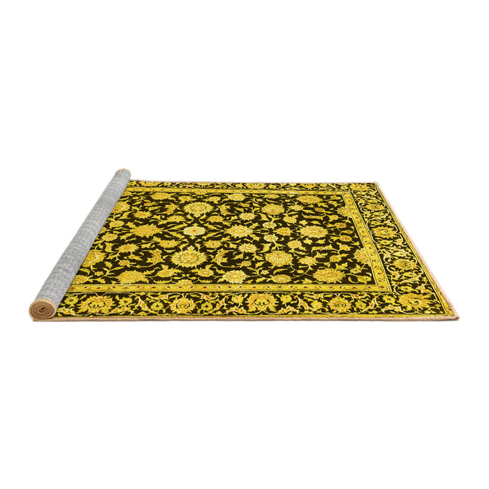 Sideview of Machine Washable Persian Yellow Traditional Rug, wshtr4553yw