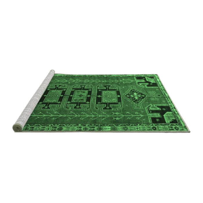 Sideview of Machine Washable Persian Emerald Green Traditional Area Rugs, wshtr4554emgrn