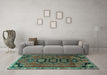 Machine Washable Persian Turquoise Traditional Area Rugs in a Living Room,, wshtr4554turq